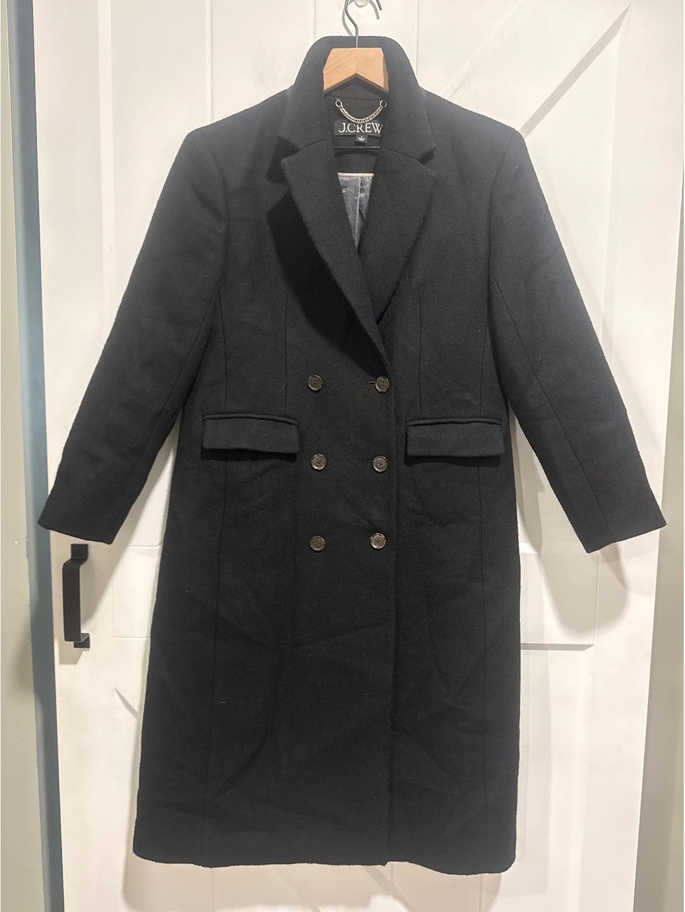 J.Crew Italian Wool Melton Black Double-Breasted Overcoat Size 4